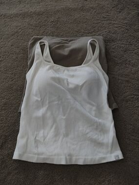 Ribbed White/Khaki Tank Top